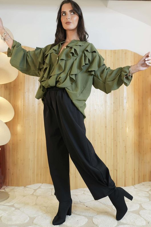 Stevie Ruffle Blouse Khaki